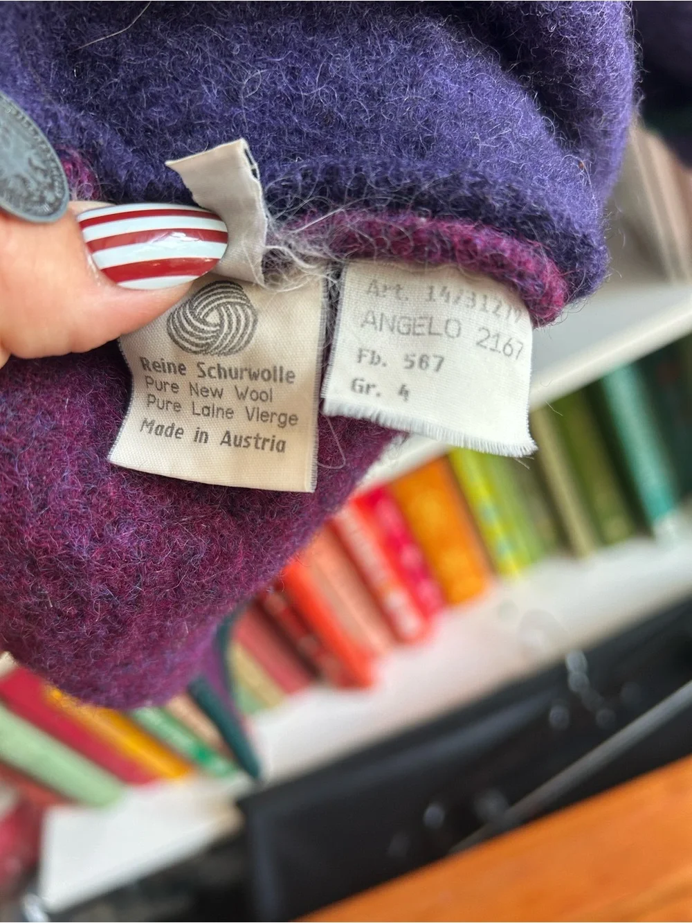 Giesswein Purple & Teal Kids Wool Pea Coat with Artist Patch